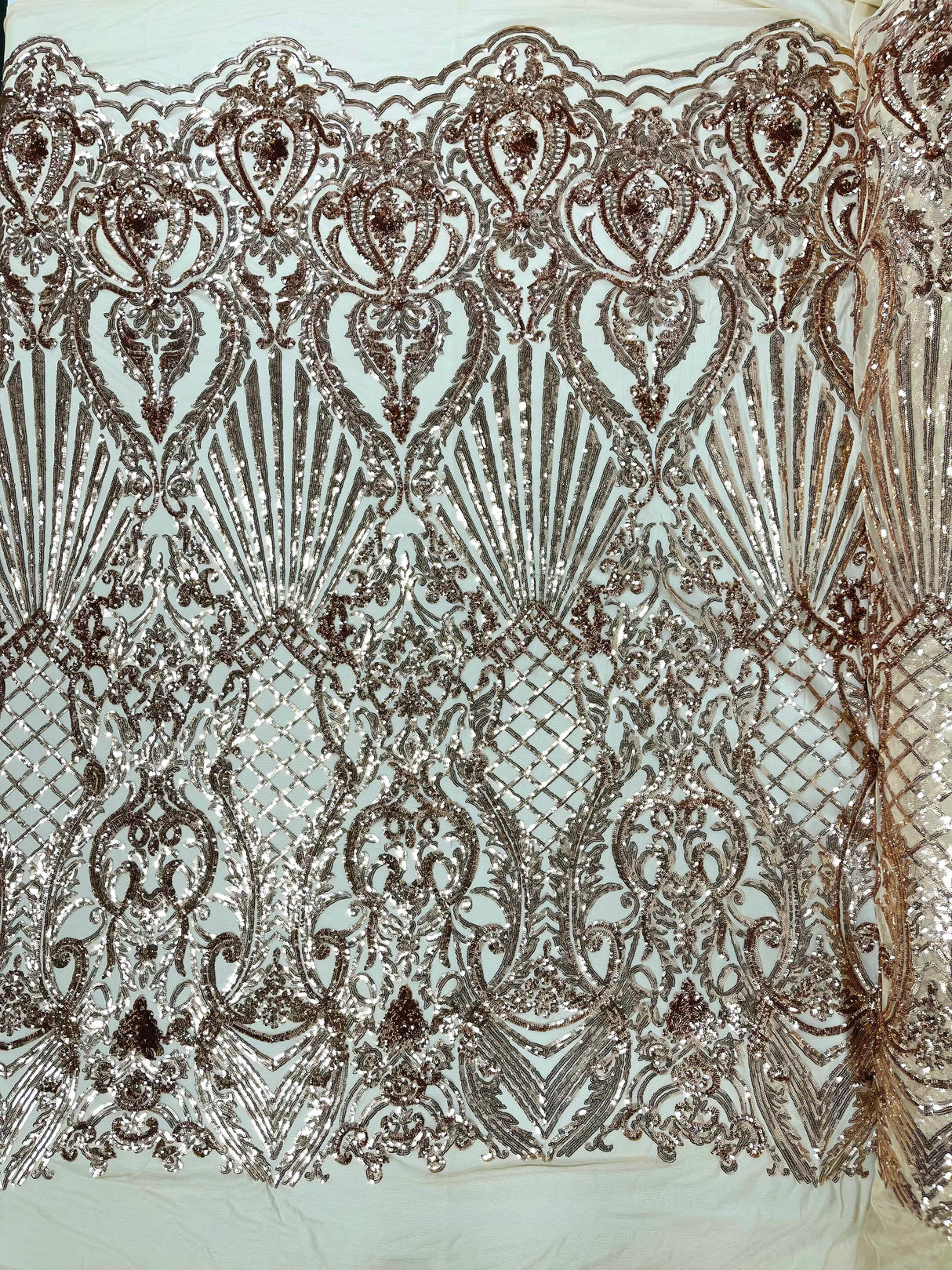 Sea Shell Sequin Damask Polyester Fabric - Iridescent Sequin Damask, 54" Width (1 Yard)