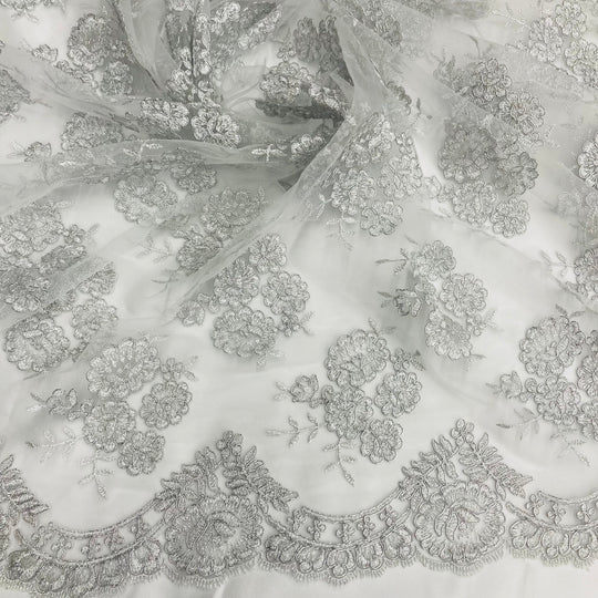 1 Yard Corded Bridal Lace Fabric Embroidered 100 Percent Polyester Net Mesh 50 inch Width