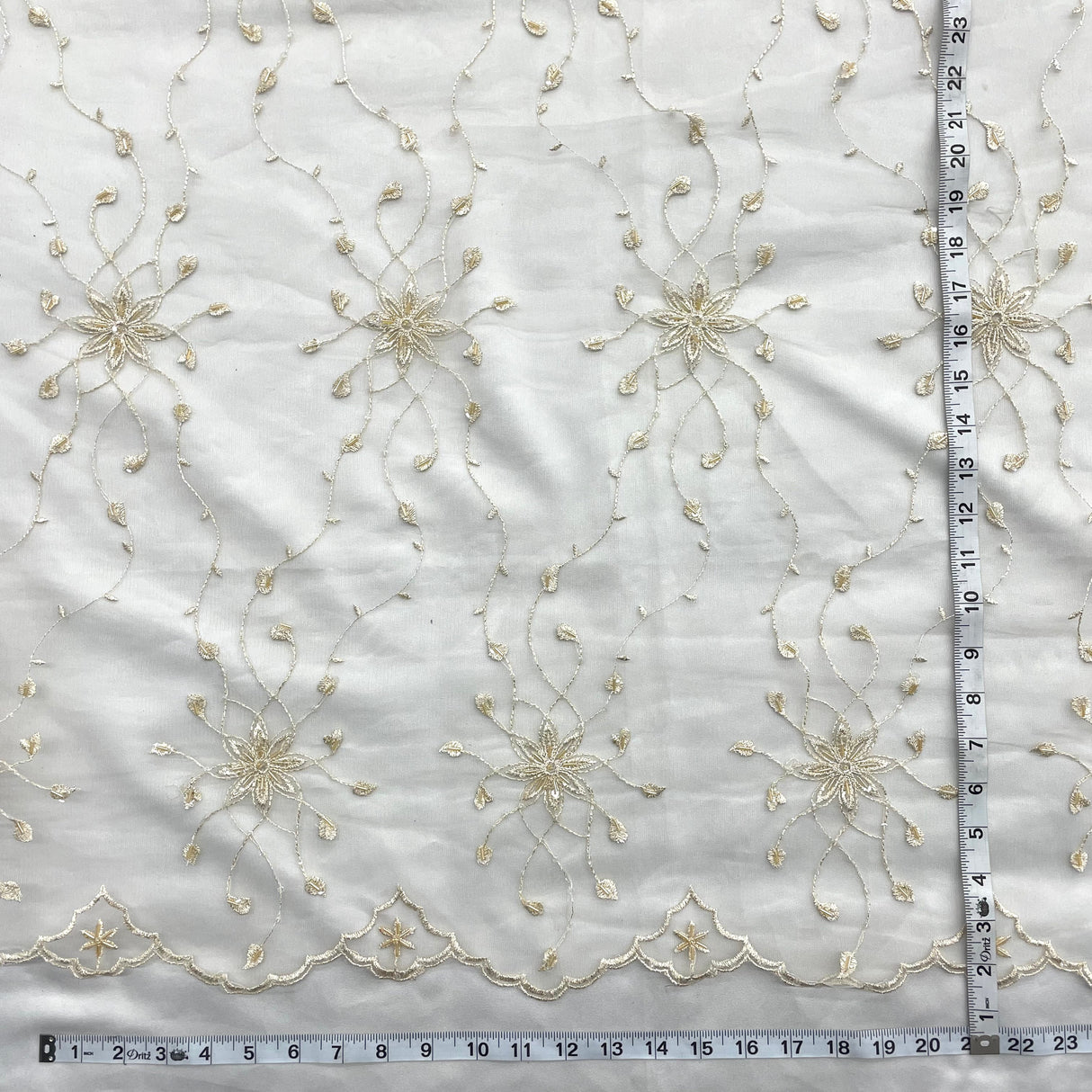 Beaded Lace Fabric on Polyester Net Mesh