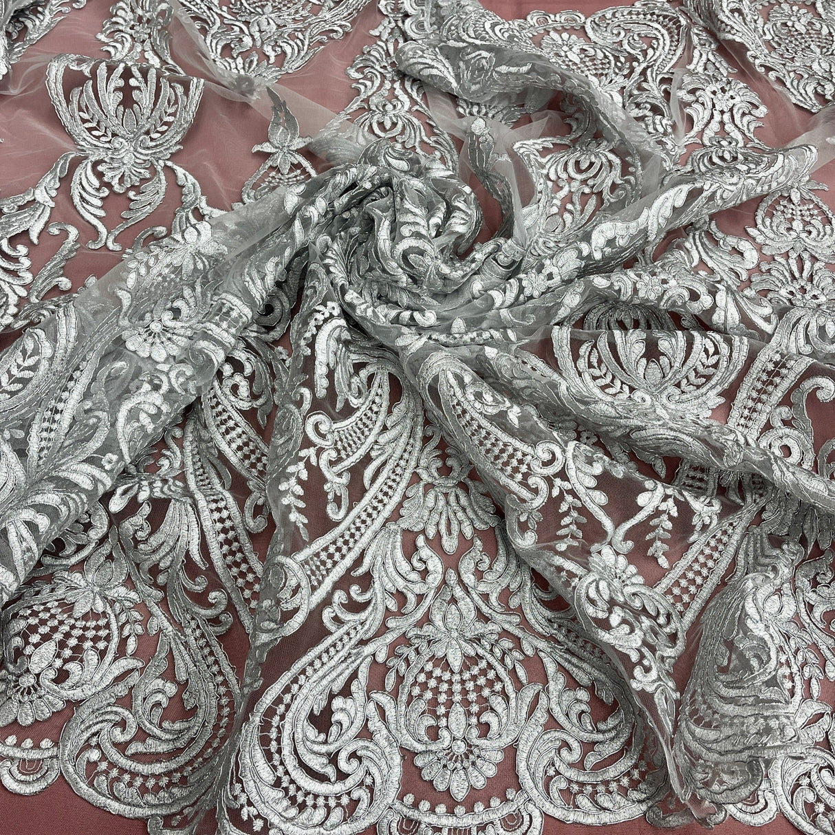 Bridal Lace Fabric Corded Embroidered 54" White Ivory Gold Silver
