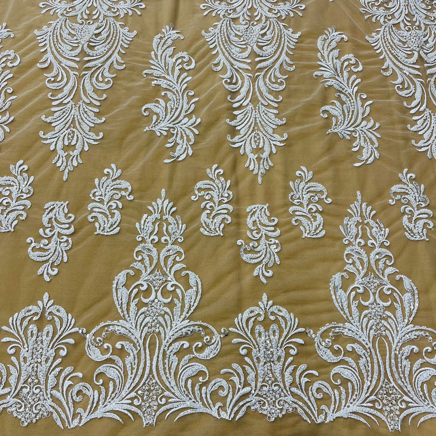 1 Yard Beaded Lace Fabric Embroidered on 100% Polyester Net Mesh, 5 Colors