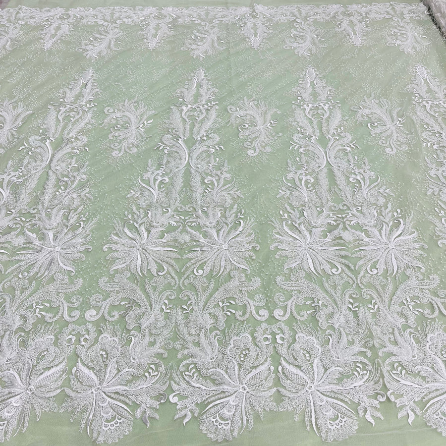 1 Yard Beaded Lace Fabric Embroidered With Fuzzy Thread on 100% Polyester Net Mesh