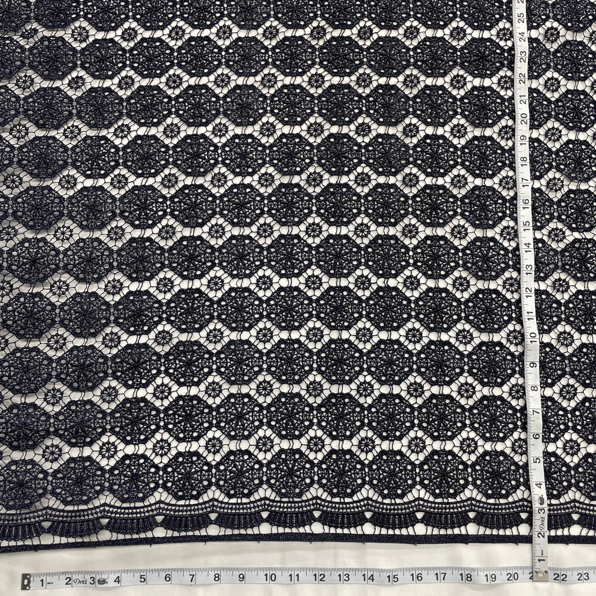 Embroidered Floral Lace Fabric Navy 45"