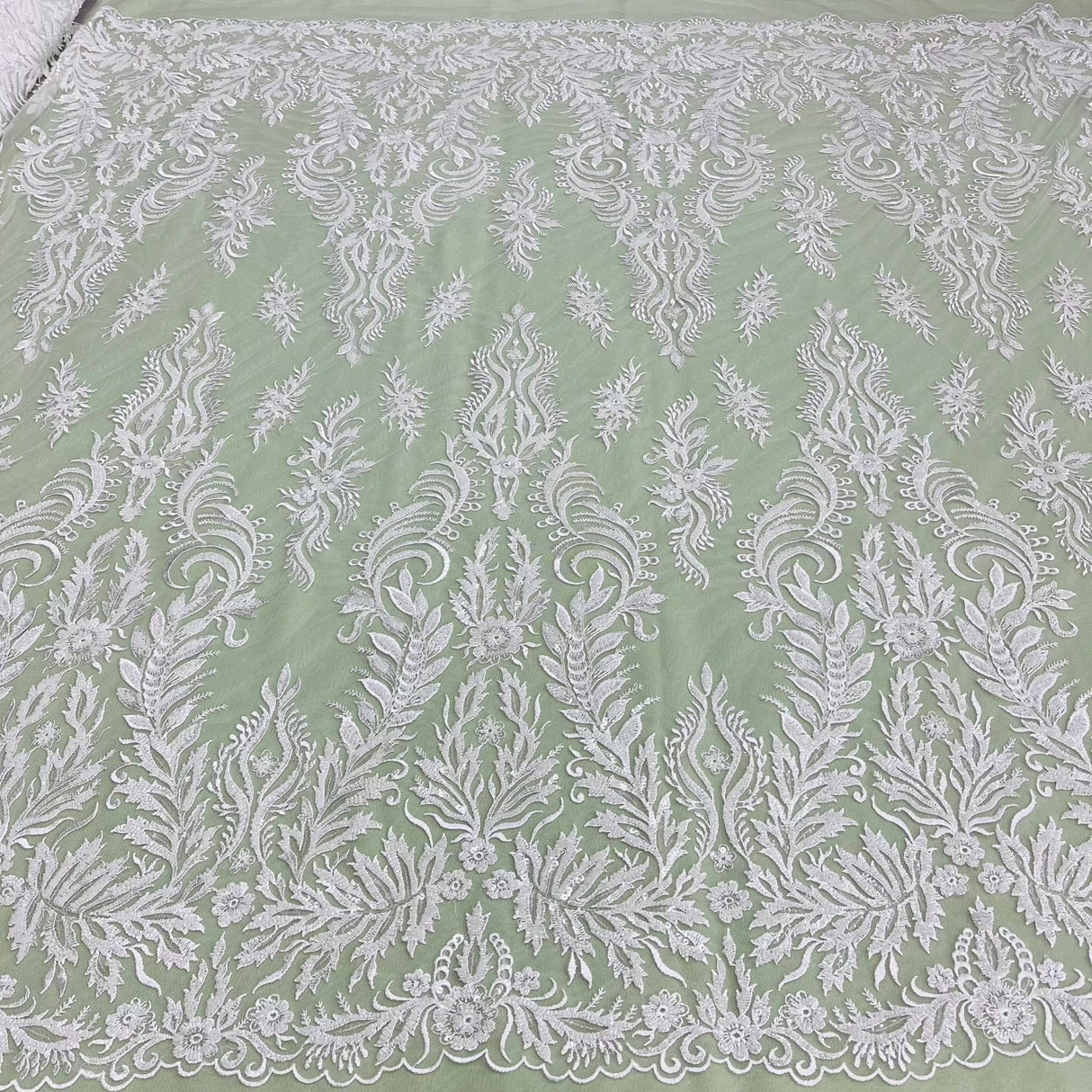 Beaded Sequined Lace Fabric Ivory