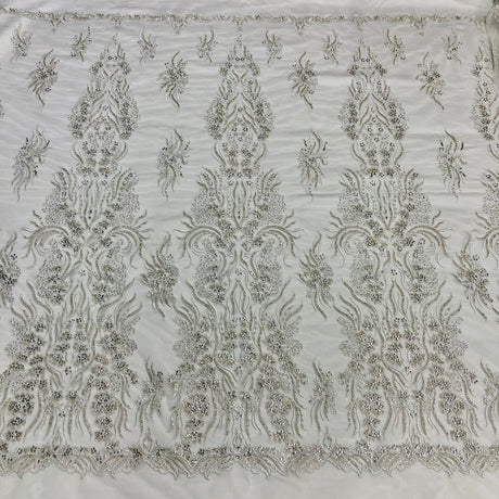 1 Yard Beaded Lace Fabric Embroidered on 100% Polyester Net Mesh