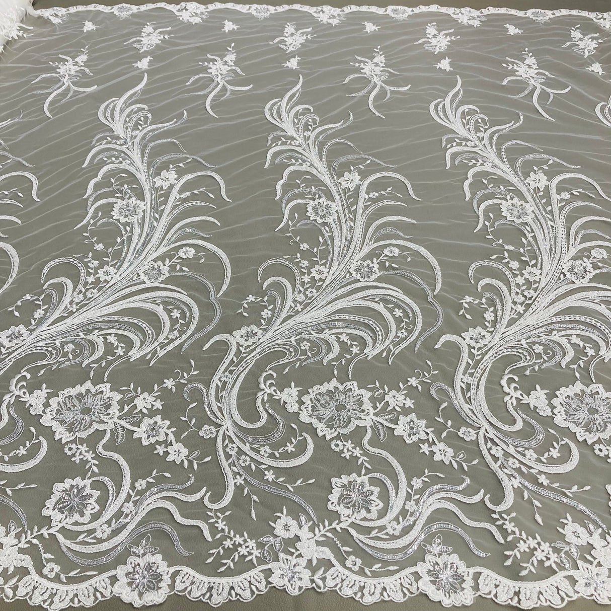 Beaded Corded Bridal Lace Fabric