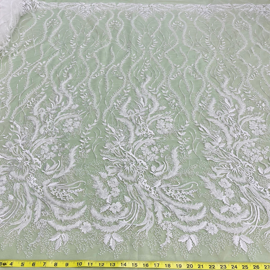 1 Yard Elegant Beaded Lace Fabric Embroidered on Polyester Net Mesh