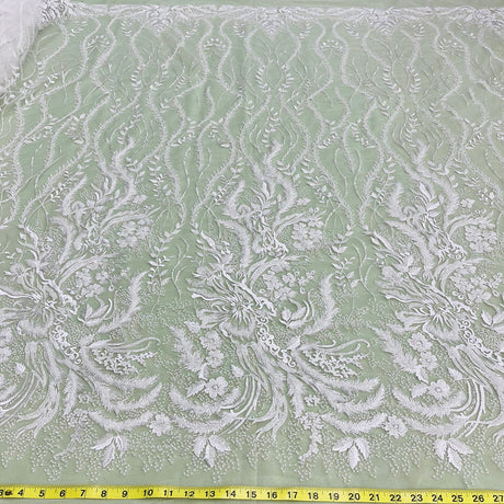 1 Yard Elegant Beaded Lace Fabric Embroidered on Polyester Net Mesh