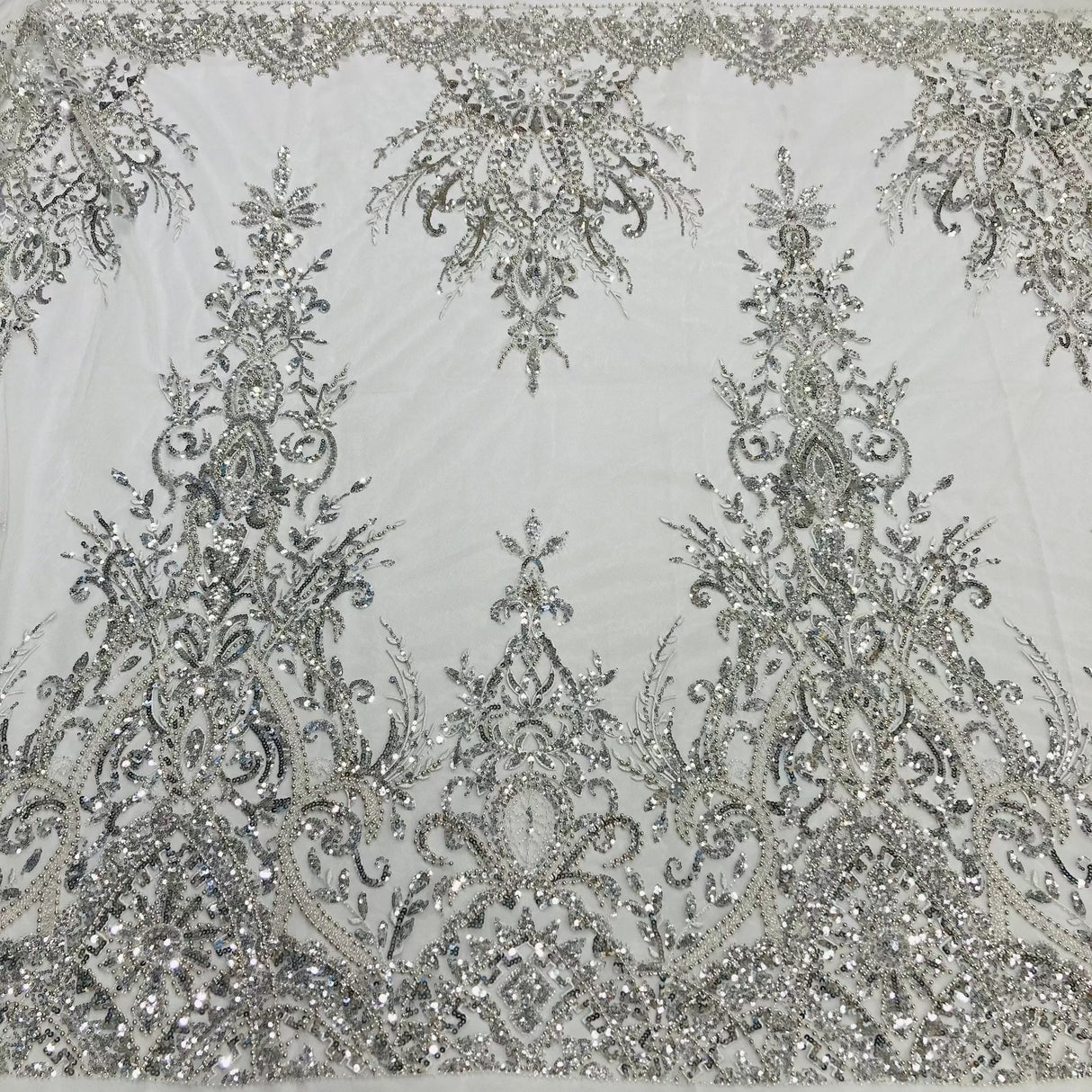 Beaded Lace Fabric on Polyester Net Mesh 52"
