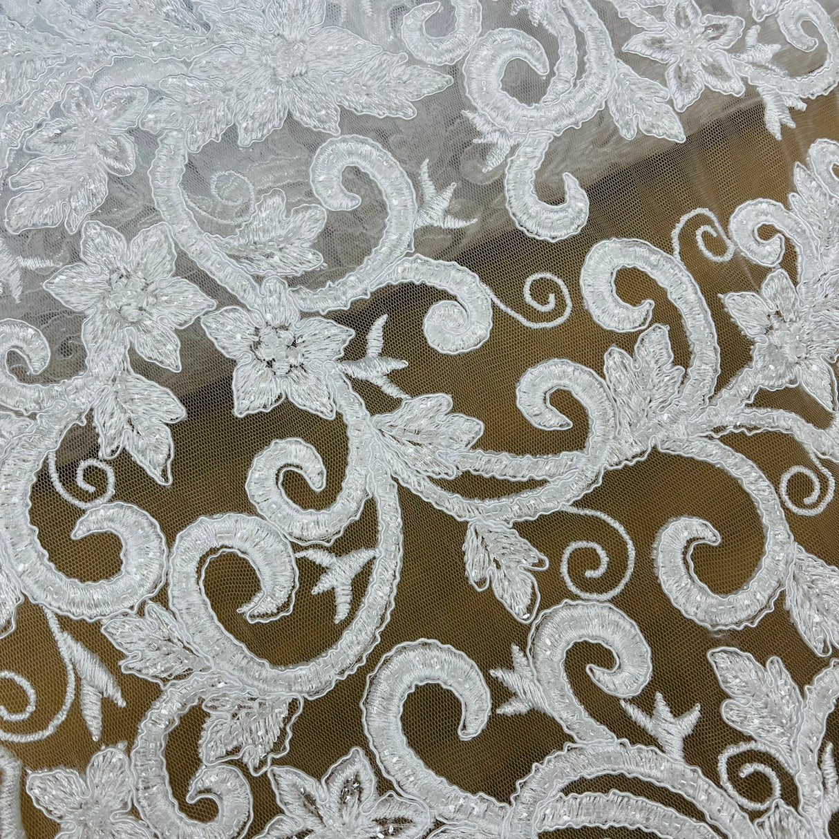 Beaded Corded Bridal Lace Fabric 51"