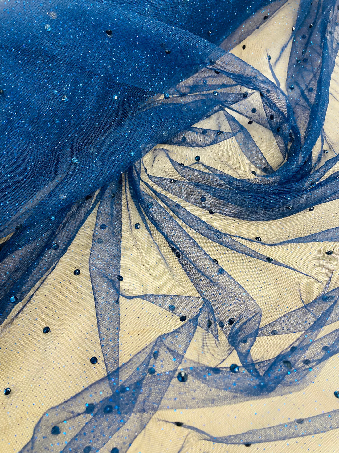 1 Yard High-Quality Glitter Mesh Fabric with Scattered Rhinestones 60" Wide