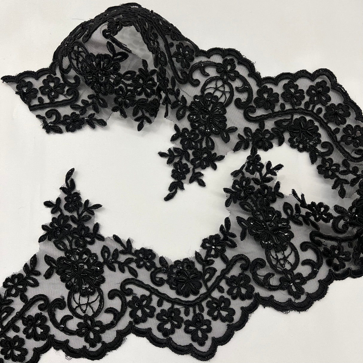 Beaded Corded Floral Lace Trimming