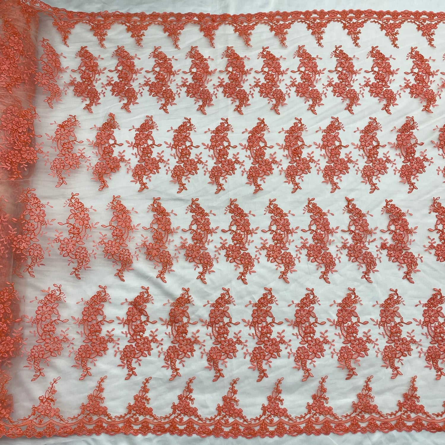 1 Yard Silver Corded Bridal Lace Fabric Embroidered on Polyester Net Mesh for Wedding and Evening Gowns – 54"