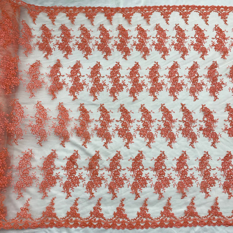 1 Yard Silver Corded Bridal Lace Fabric Embroidered on Polyester Net Mesh for Wedding and Evening Gowns – 54"