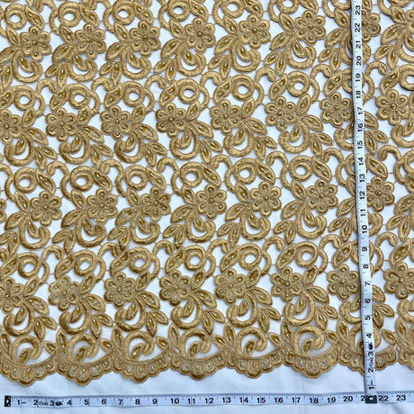 1 Yard Luxurious Beaded and Corded Bridal Lace Fabric Embroidered on Polyester Net Mesh