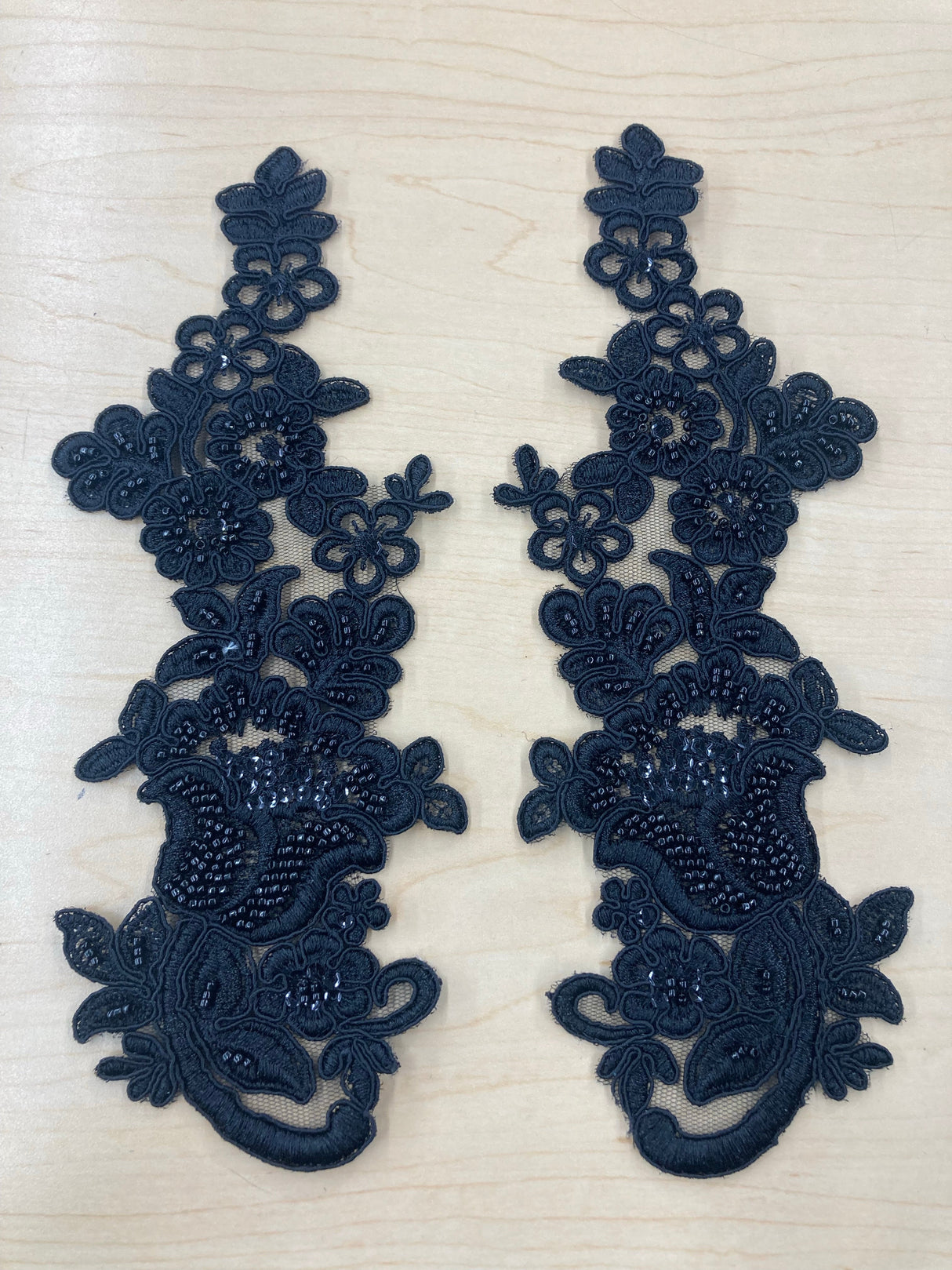 Beaded Corded Floral Lace Applique 100% Polyester Net Mesh 10" x 3.5"