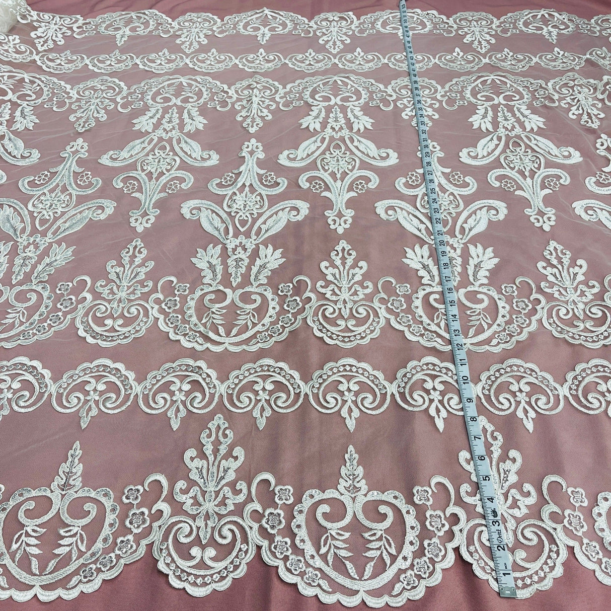 Beaded Corded Bridal Lace Ivory Mesh