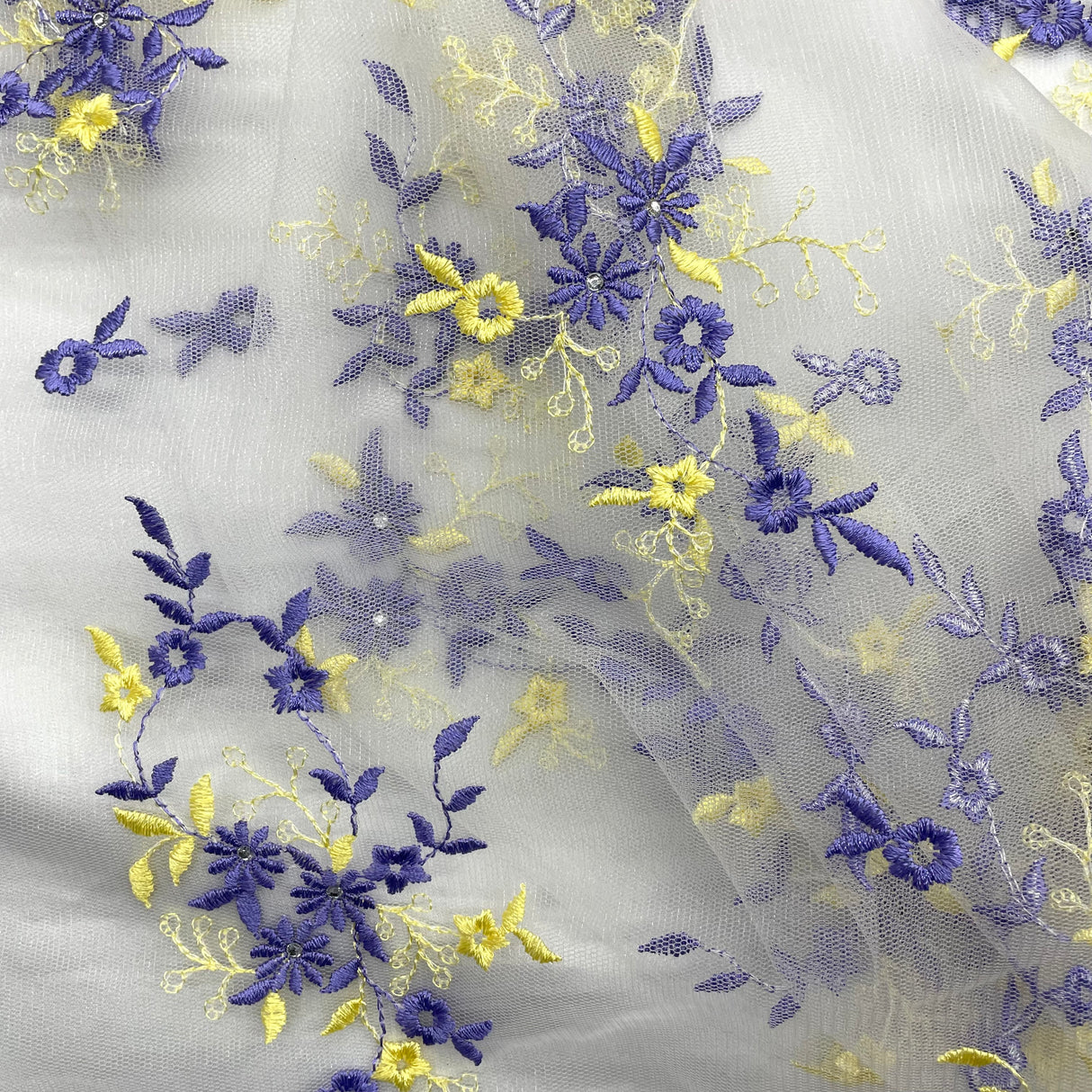 Beaded Lace Fabric on Polyester Net Mesh
