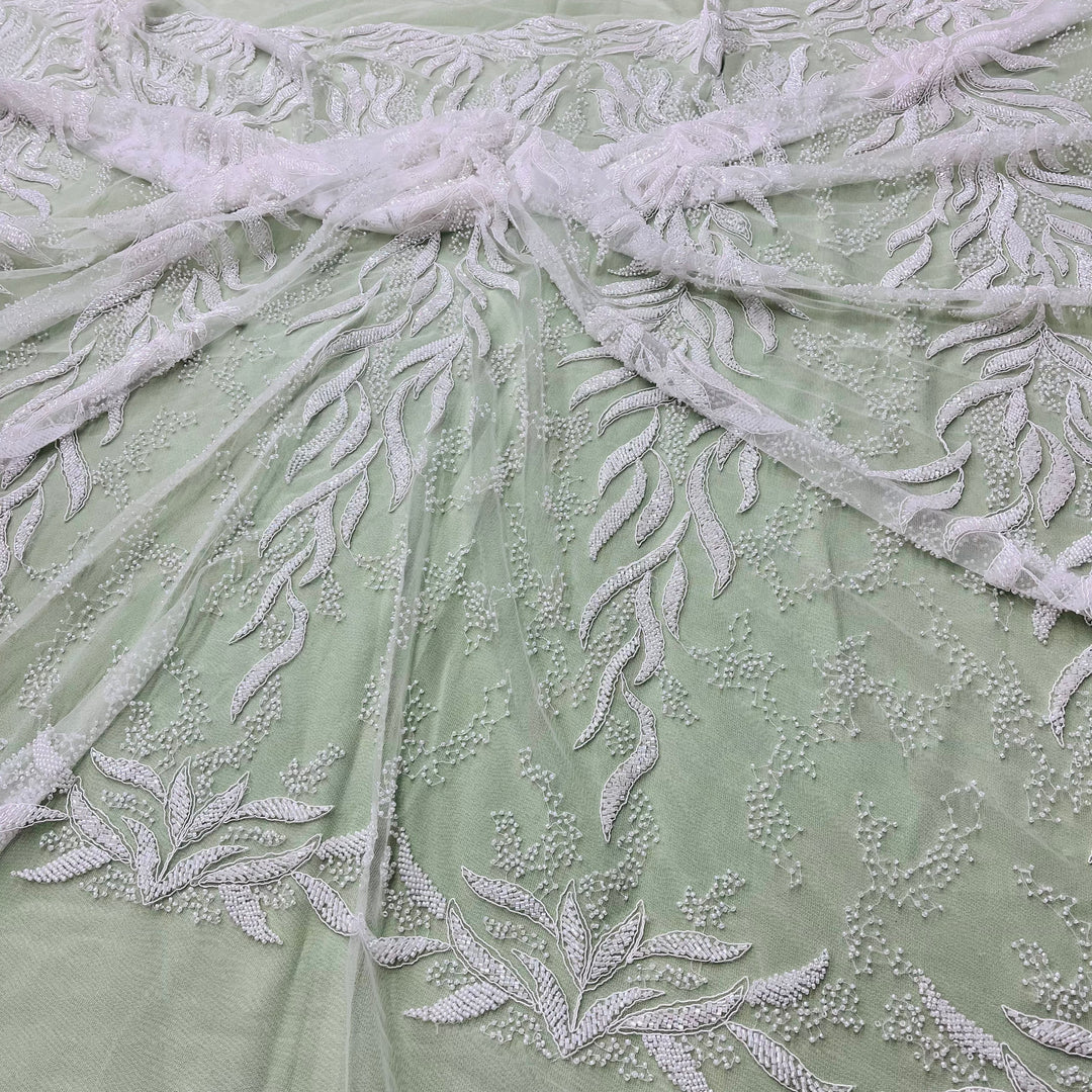 1 Yard Beaded Lace Fabric Embroidered on 100% Polyester Net Mesh