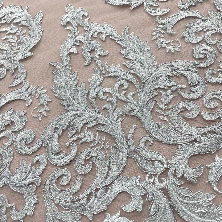 1 Yard Exquisite Corded Bridal Lace Fabric Embroidered on 100% Polyester Net Mesh White