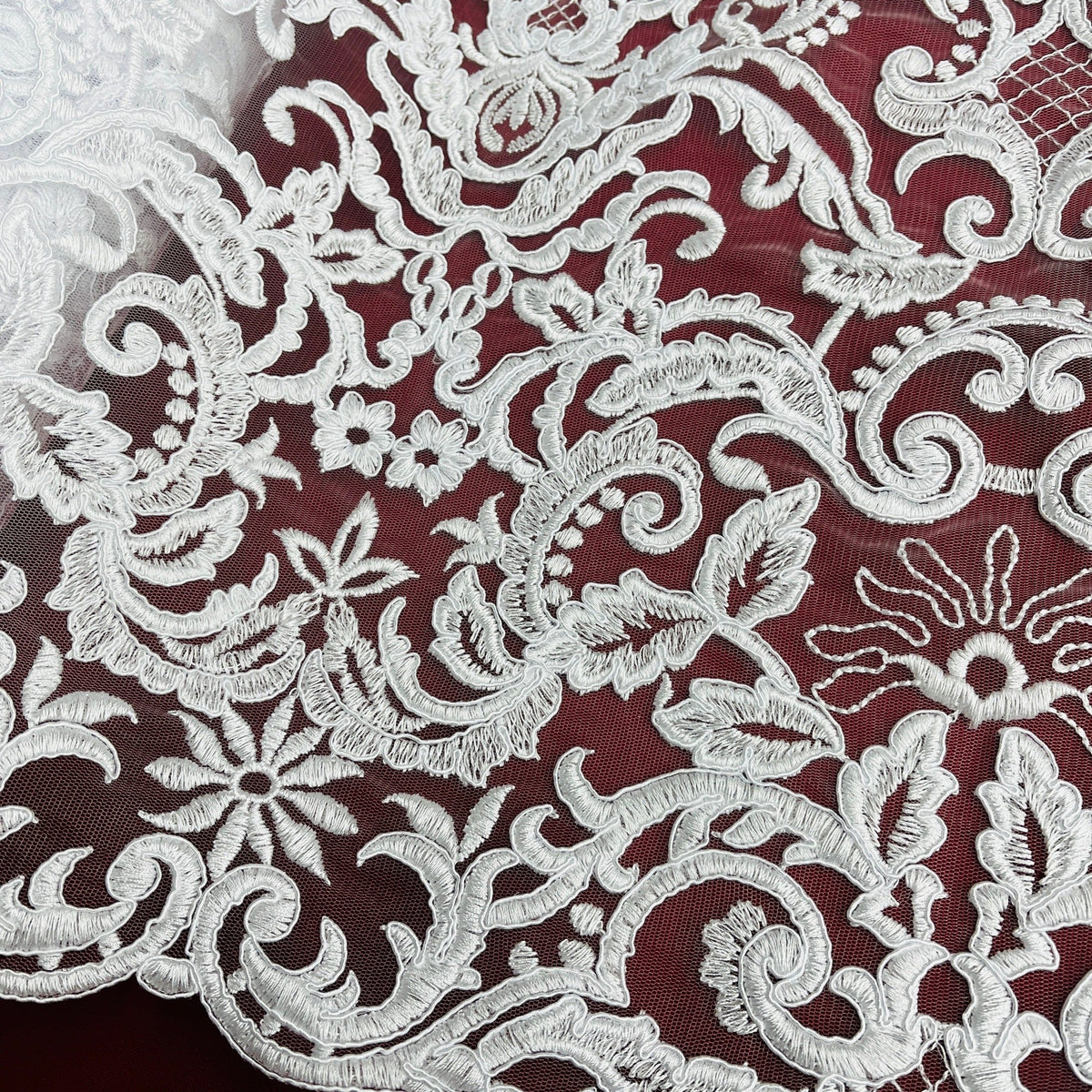 1 Yard Corded Bridal Lace Fabric, Embroidered 100% Polyester Net Mesh for Wedding Dresses