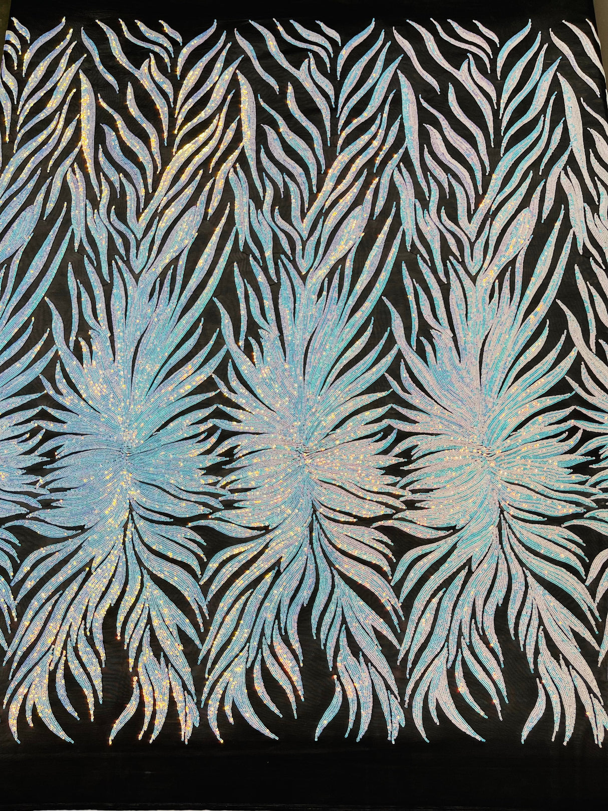 Phoenix Sequin Feather Polyester Fabric - Iridescent Flame Design, 54" Width (1 Yard)