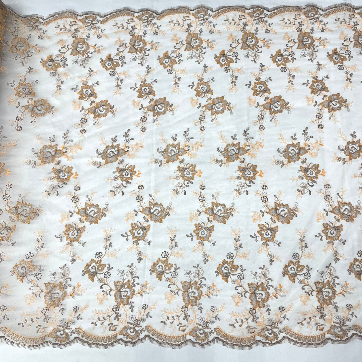 1 Yard Embroidered Lace Fabric on Polyester Net Mesh Ivory Silver for Bridal and Evening Gowns – 51"
