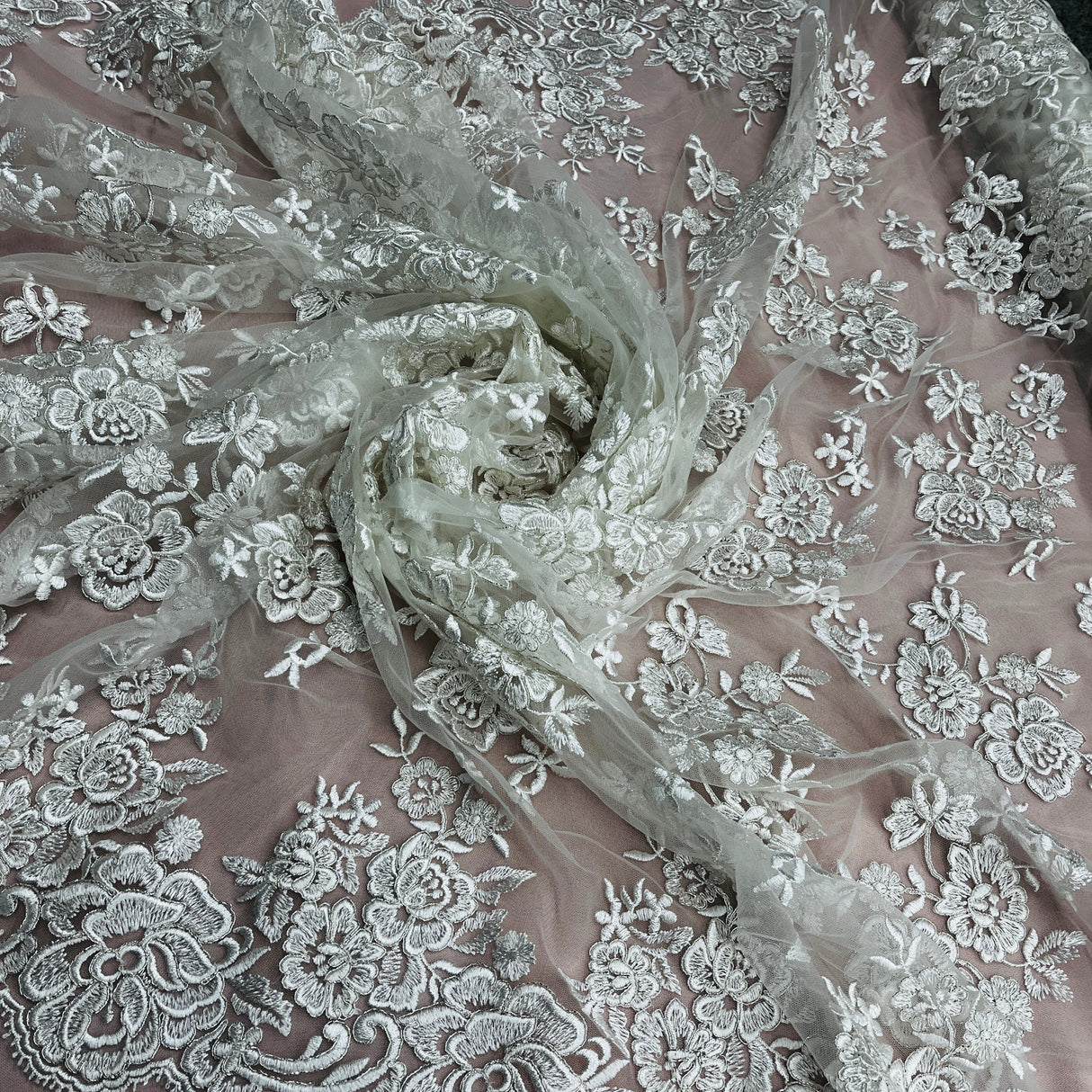 Corded Bridal Lace Fabric - Embroidered Floral Design, 51" Width (1 Yard)