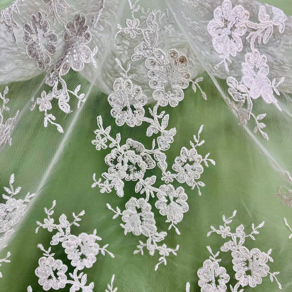 Beaded Corded Bridal Lace Mesh