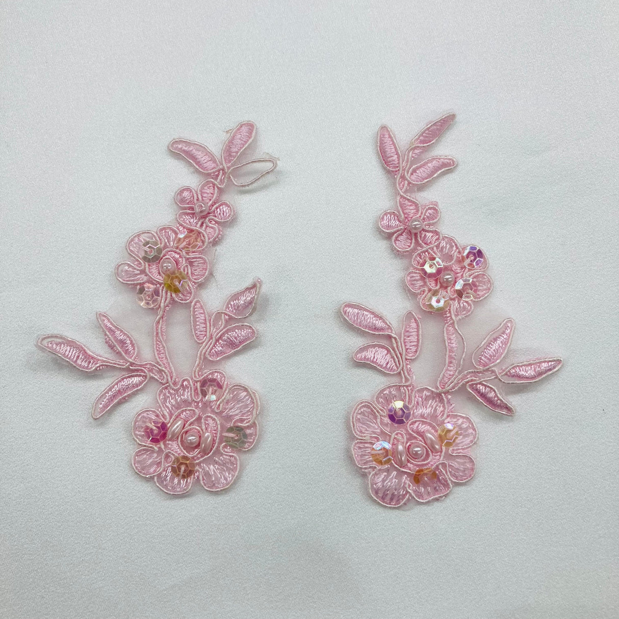 Beaded Corded Floral Lace Applique 4" x 2"