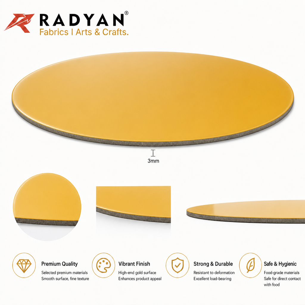 RADYAN 3mm Thick Round Cake Drum Board, Premium High-Density Hard Cardboard Cake Base for Tiered Cake Display