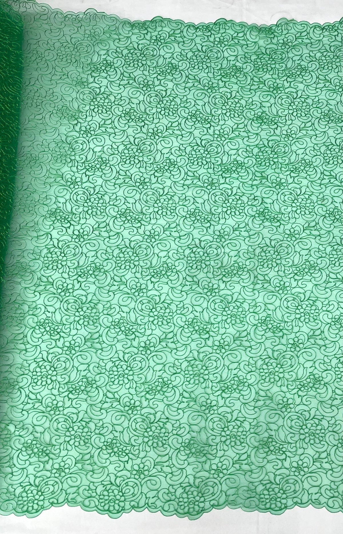 1 Yard Corded Bridal Lace Fabric Embroidered on 100% Polyester Net Mesh, Elegant Wedding Material