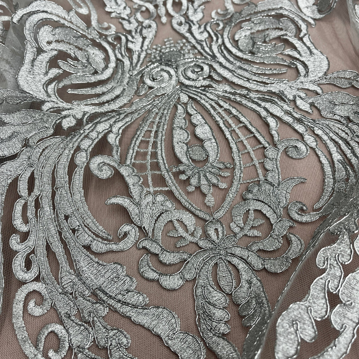 1 Yard Elegant Corded Bridal Lace Fabric Embroidered on Polyester Net Mesh