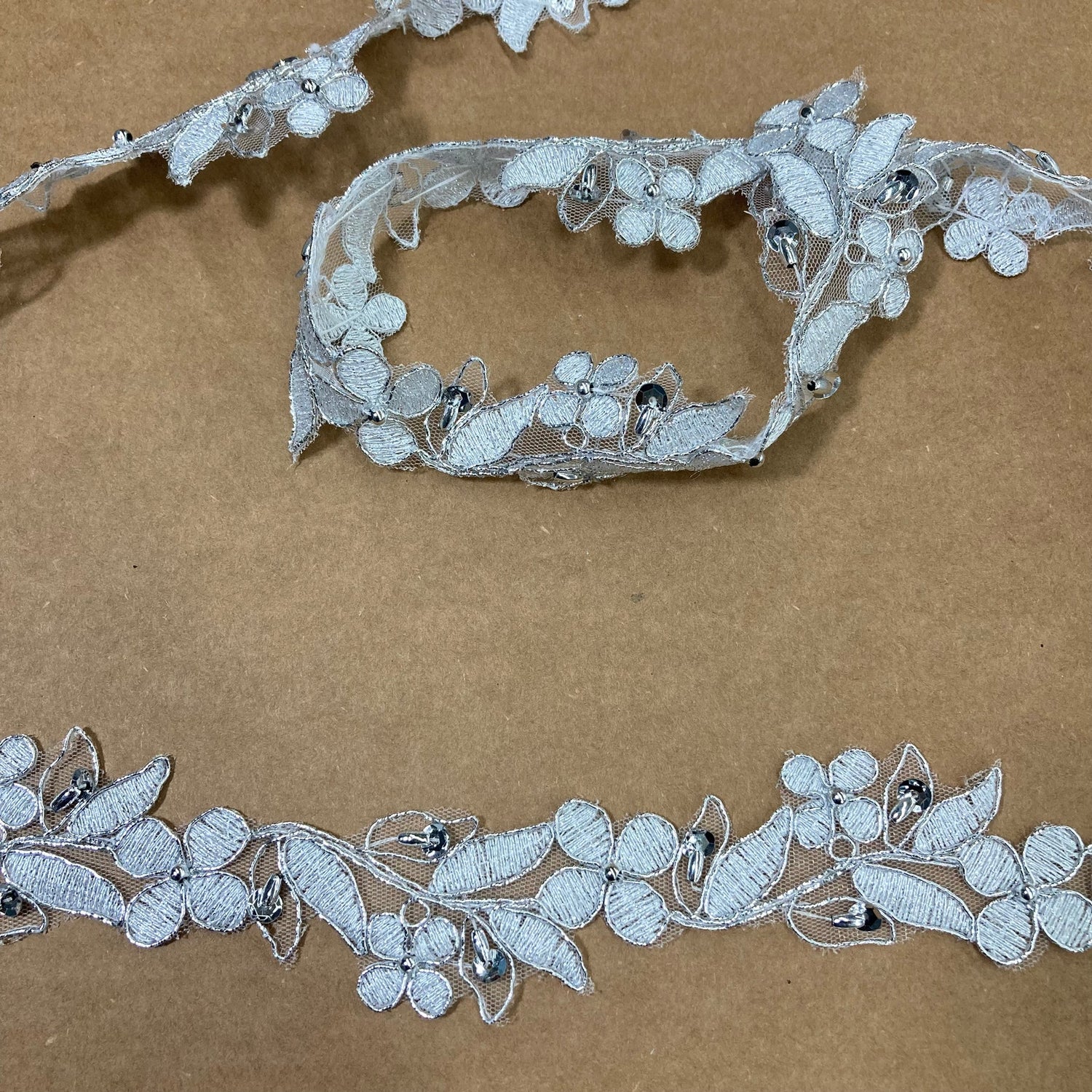 1 Yard Luxurious Beaded Corded Lace Trimming Embroidered Soft Polyester for Gowns 1.5 Inch Width