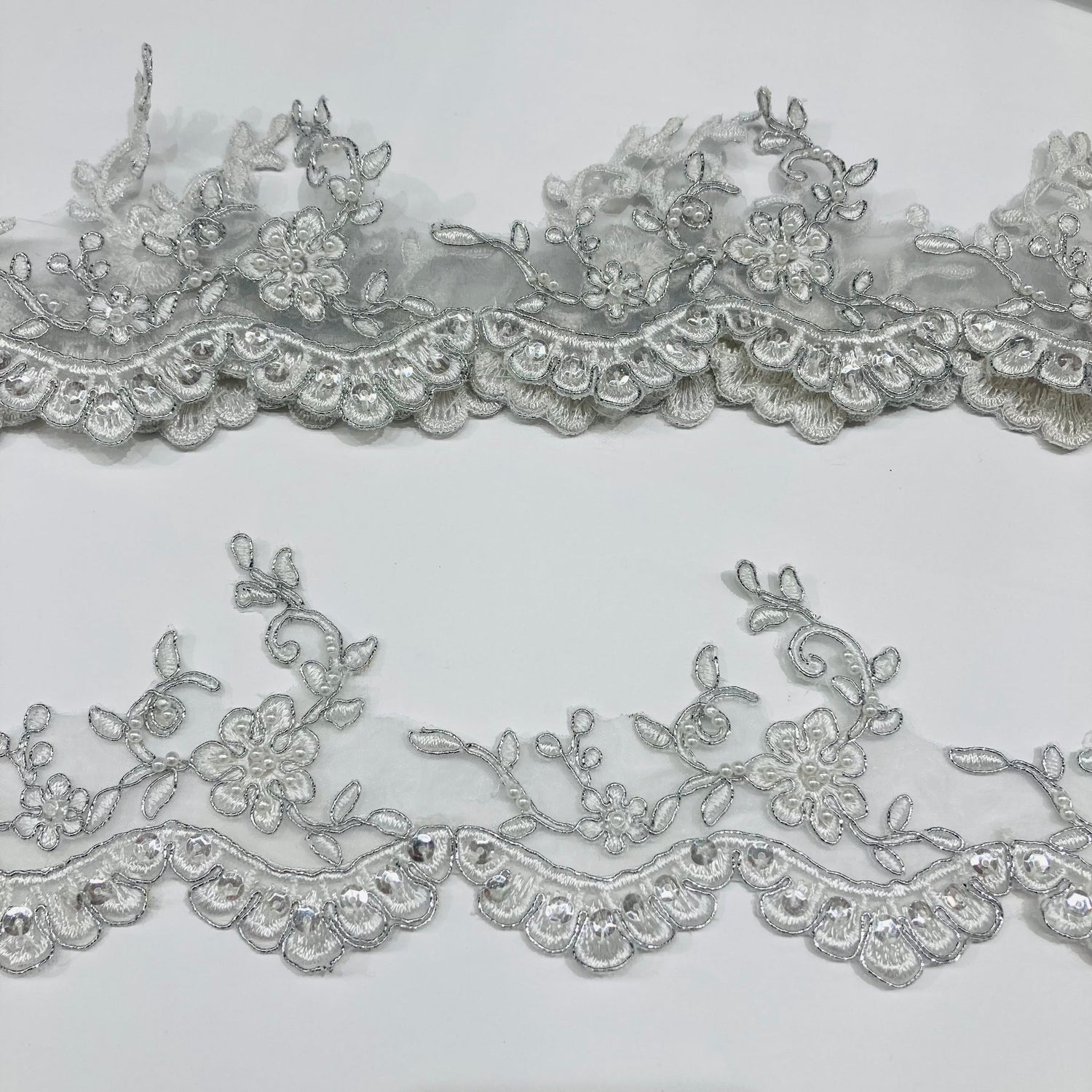 1 Yard Exquisite Beaded Corded Lace Trimming on Organza Net Mesh 3.25 Inch Width