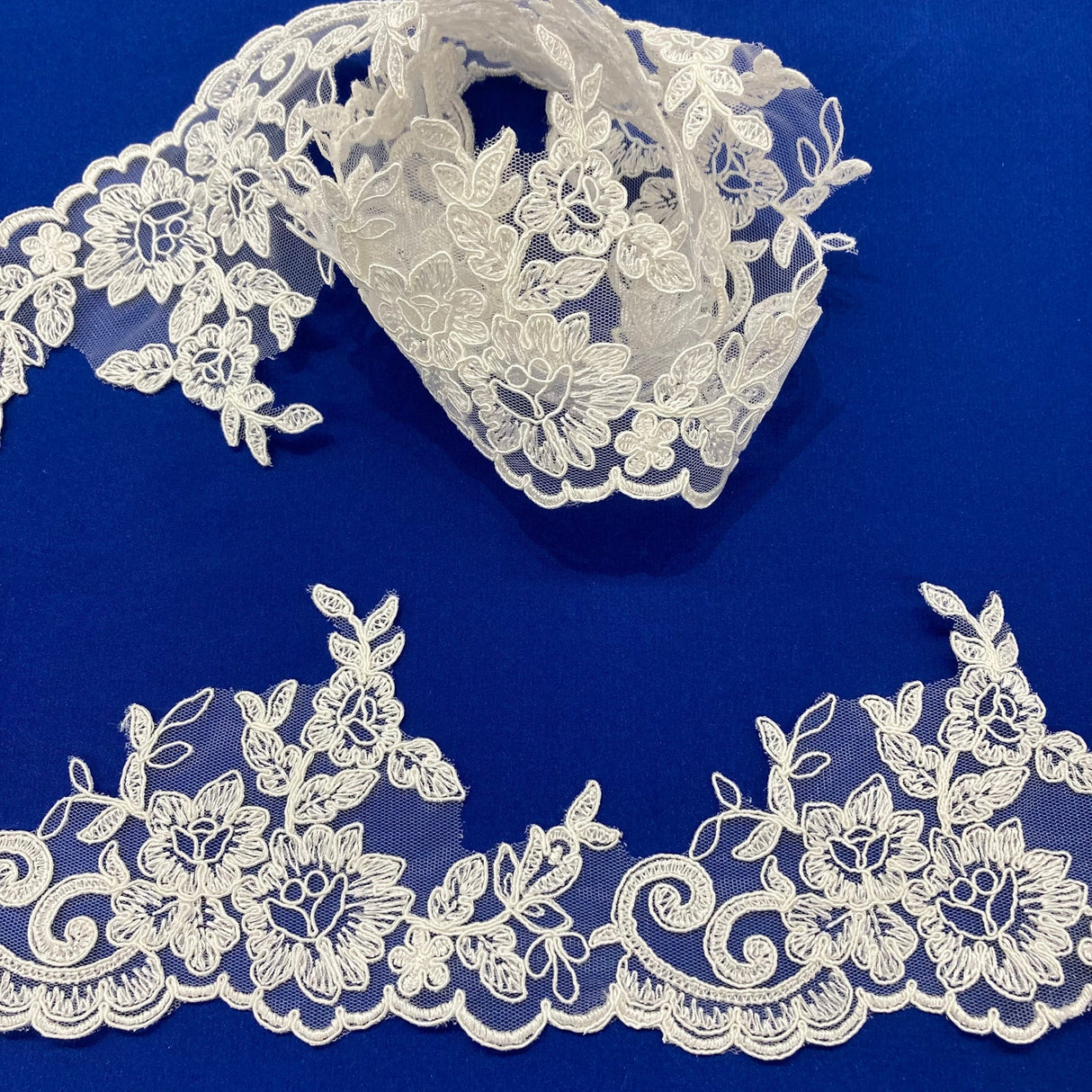 1 Yard Elegant Corded Lace Trimming Embroidered Polyester Net Mesh for Gowns 4.5 Inch Width