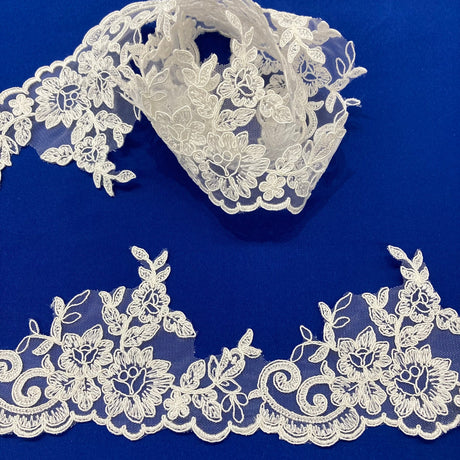 1 Yard Elegant Corded Lace Trimming Embroidered Polyester Net Mesh for Gowns 4.5 Inch Width