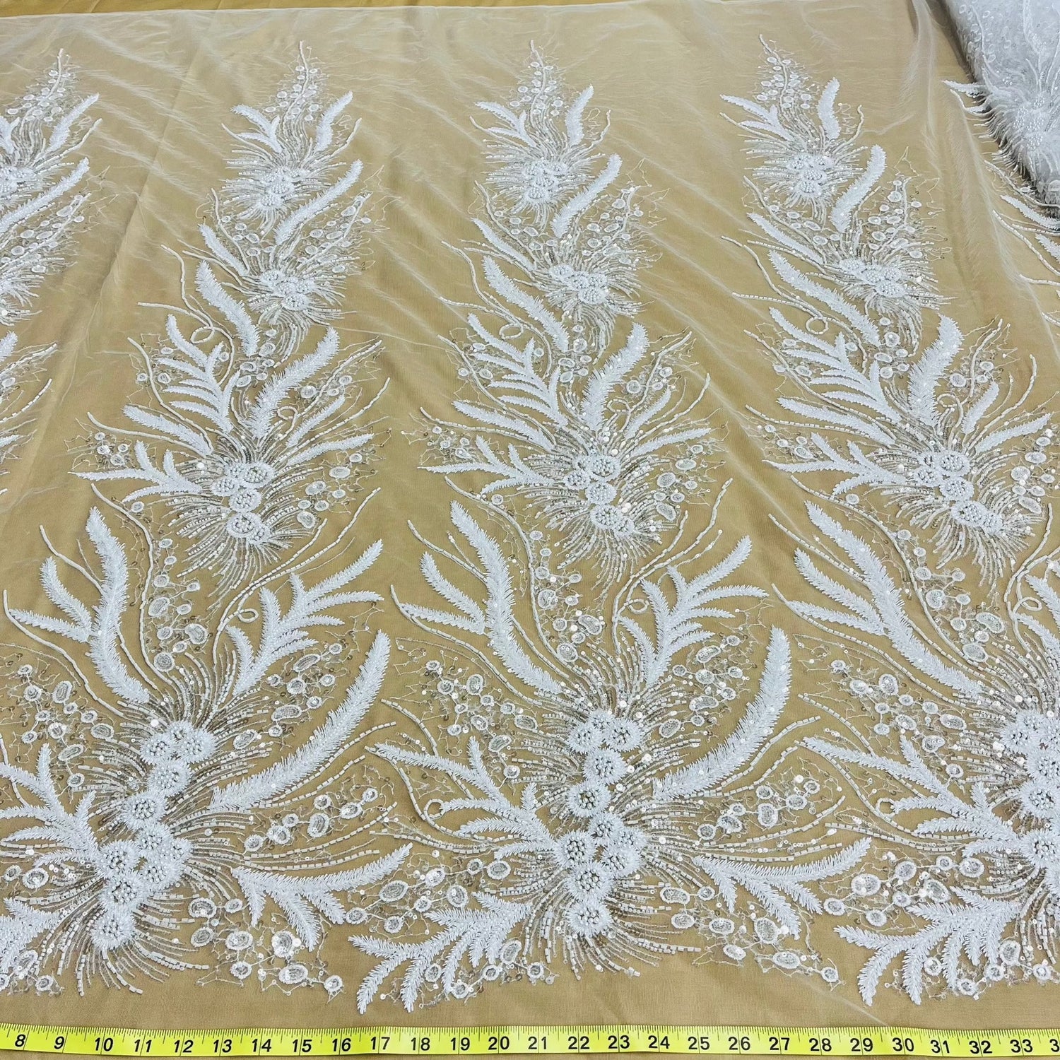 1 Yard Beaded Lace Fabric Embroidered with Sequins on Polyester Net Mesh 51 inch Width