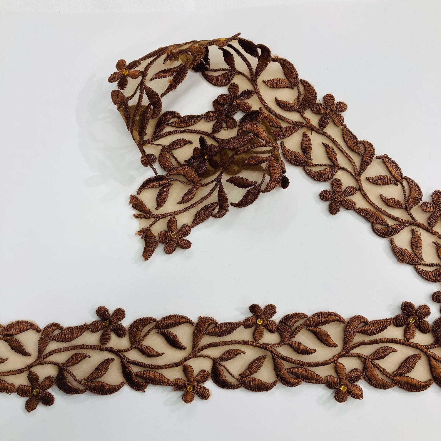 1 Yard Beaded Lace Trimming Embroidered on Organza | 2" Wide | Elegant Trim for Bridal & Formalwear