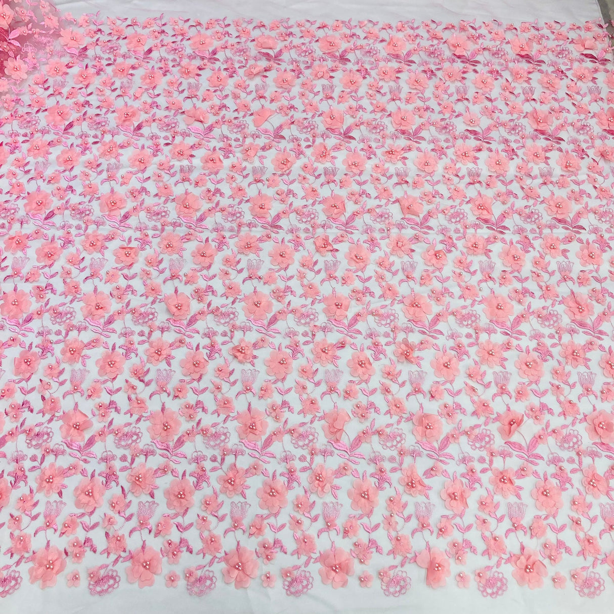 1 Yard Beaded 3D Floral Lace Fabric Embroidered Couture Mesh Dress 49" Width