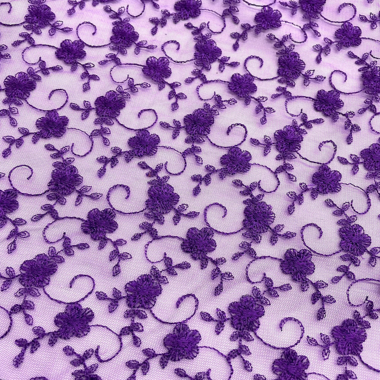 1 Yard Purple Lace Fabric Embroidered on Polyester Net Mesh Elegant 54 Inch Width