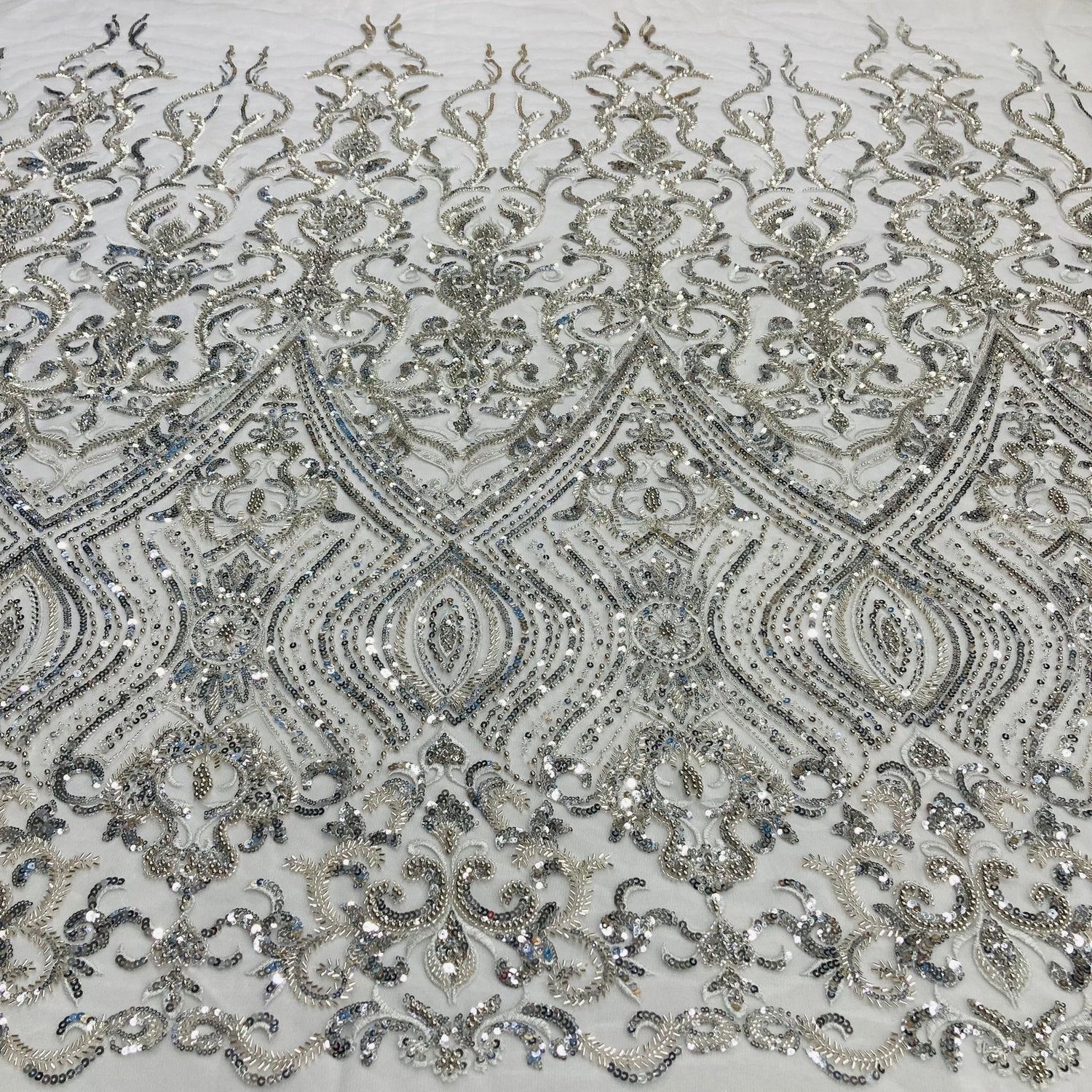 1 Yard Gold Beaded Lace Fabric Embroidered on Polyester Net Mesh 52 Inch Width