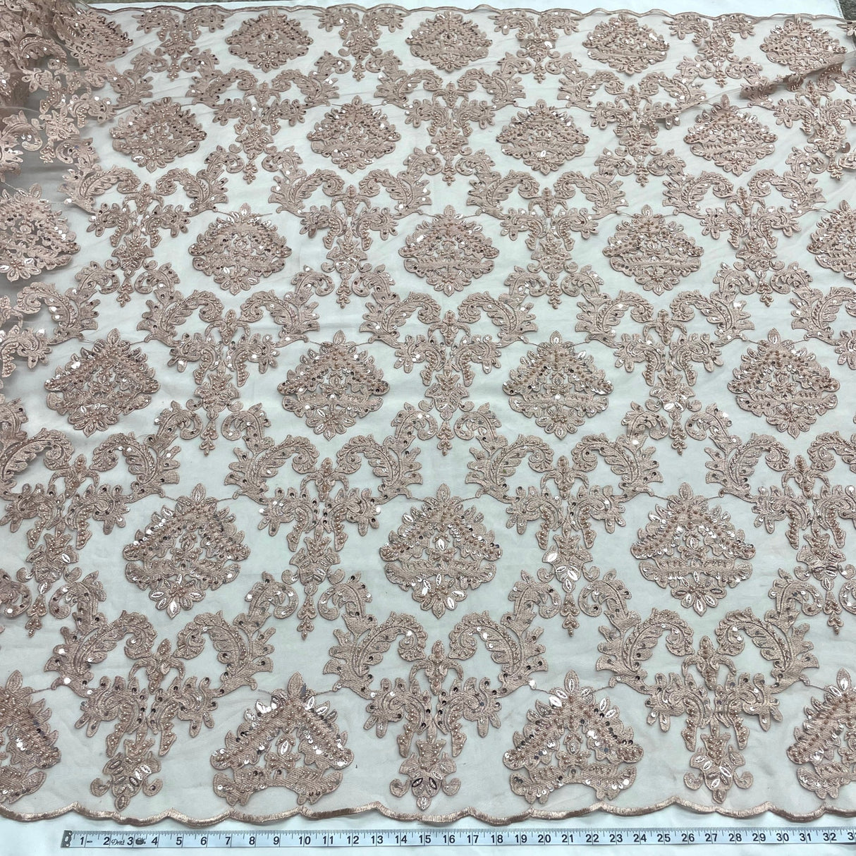 1 Yard Elegant Beaded Lace Fabric Embroidered on Polyester Net Mesh for Special Occasions 56" Width