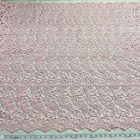 1 Yard Royal Beaded Corded Bridal Lace Fabric Embroidered on Premium Polyester Mesh 52