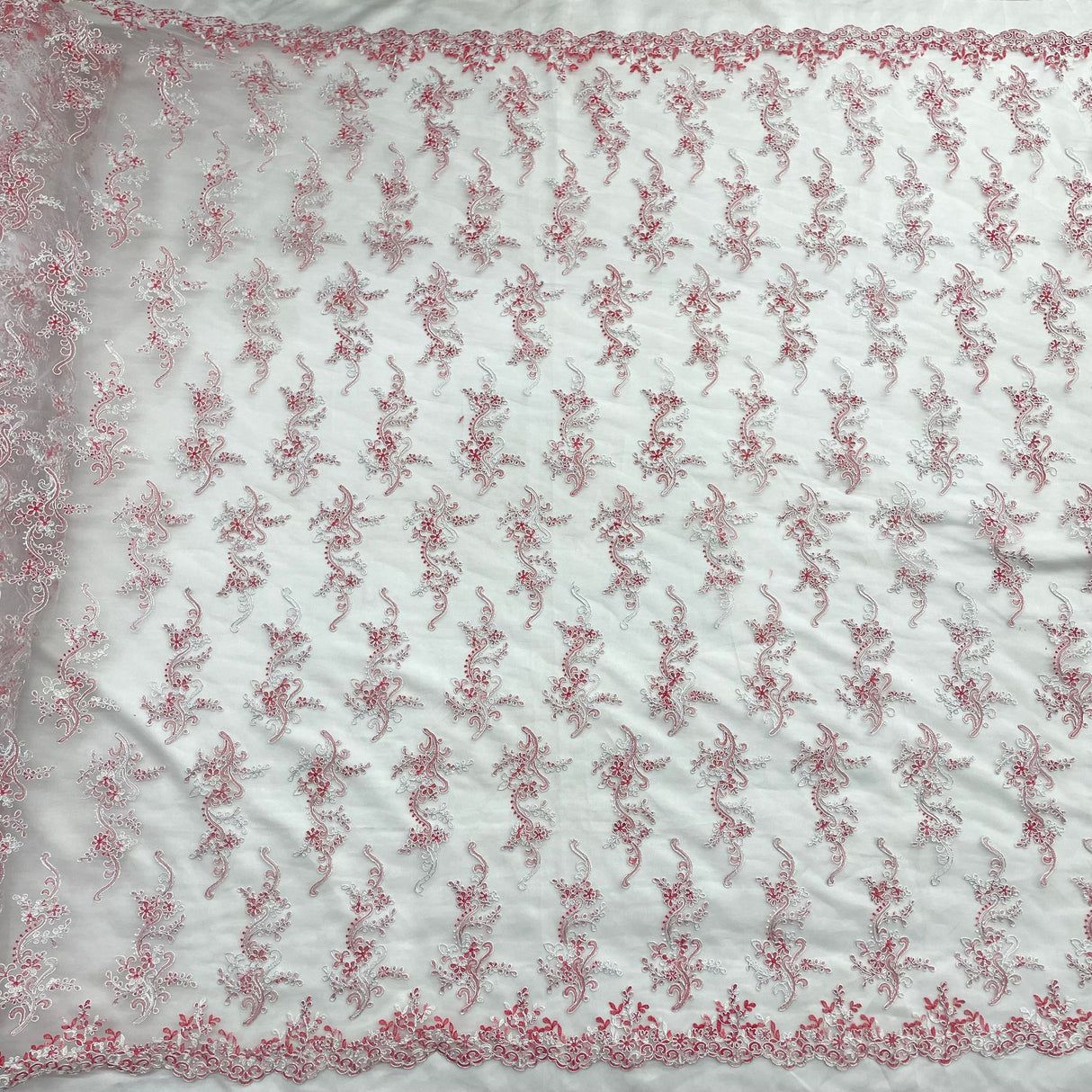 1 Yard Ivory with Silver Corded Bridal Lace Fabric Embroidered Polyester Net Mesh 54 Inch Width