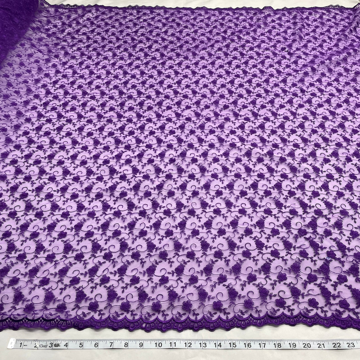 1 Yard Purple Lace Fabric Embroidered on Polyester Net Mesh Elegant 54 Inch Width