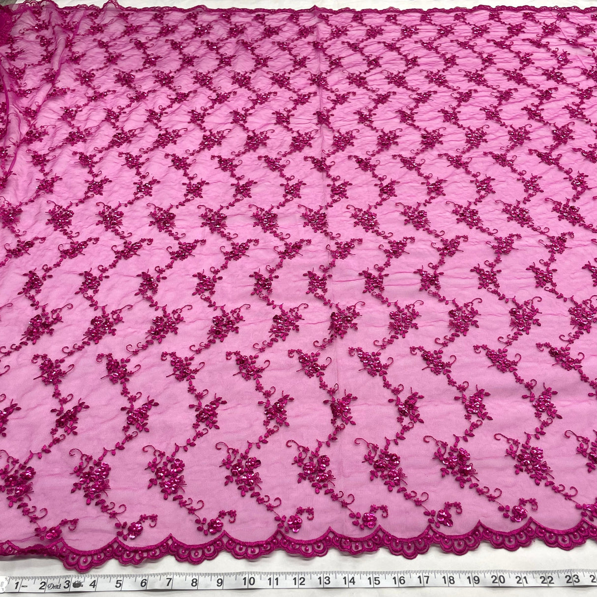 1 Yard Purple Beaded Bridal Evening Couture Quinceanera Dance Lace Fabric, 52 Inches Wide