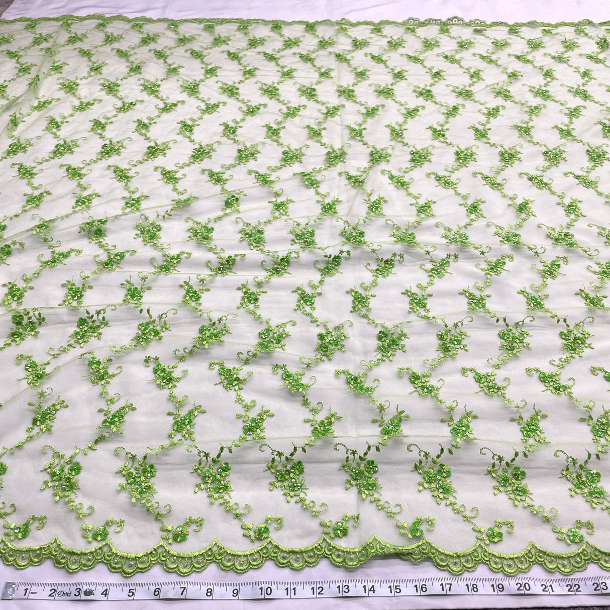 1 Yard Purple Beaded Bridal Evening Couture Quinceanera Dance Lace Fabric, 52 Inches Wide