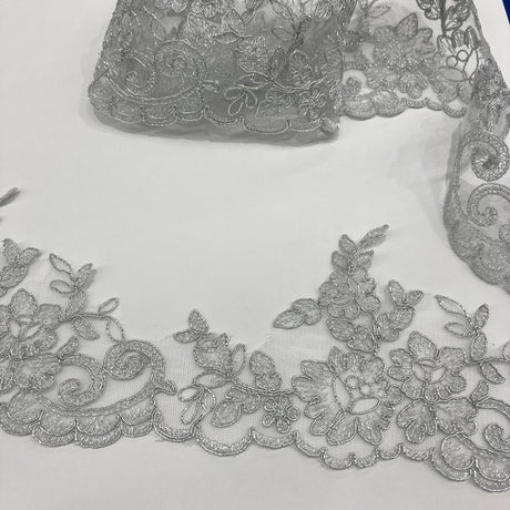 1 Yard Elegant Corded Lace Trimming Embroidered Polyester Net Mesh for Gowns 4.5 Inch Width