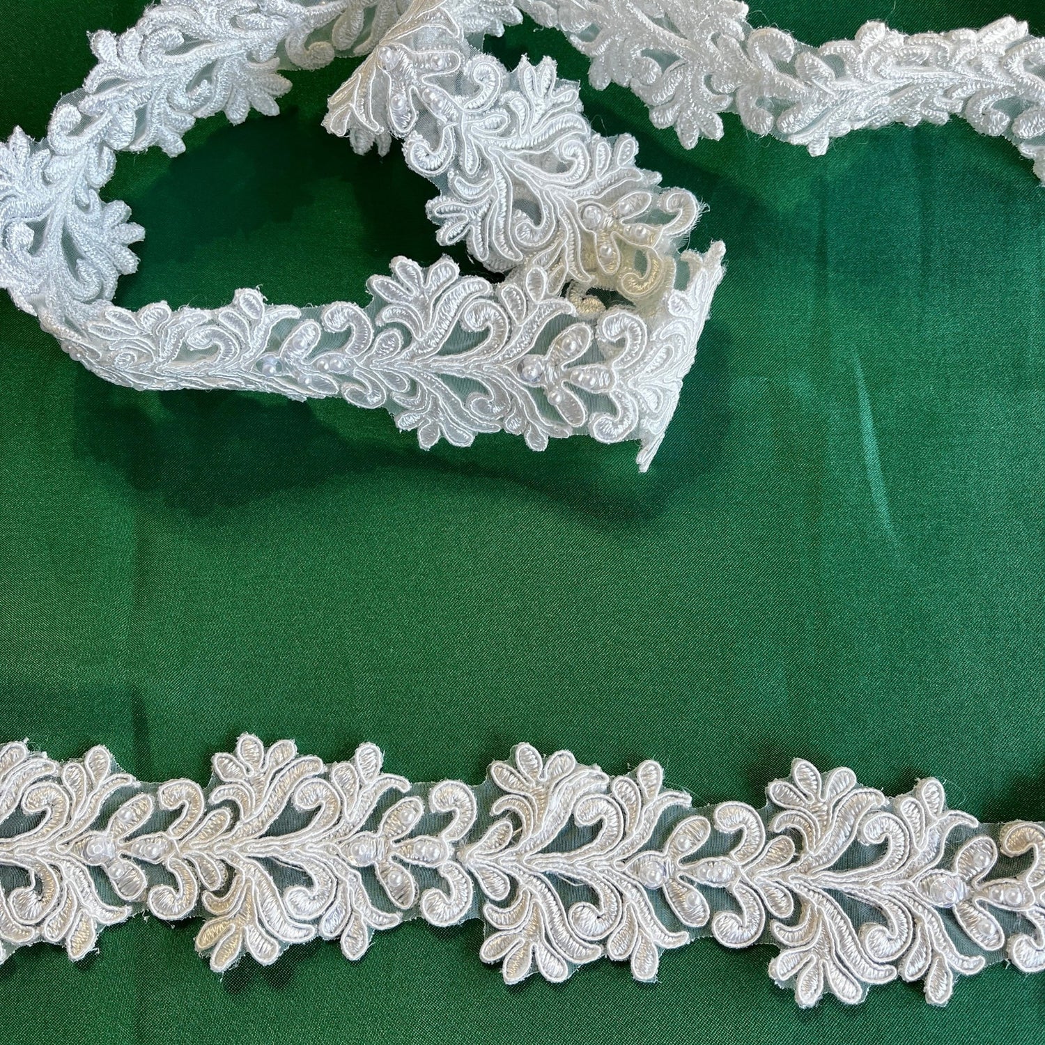 1 Yard Beaded & Corded Embroidered Lace Trim 2" Wide 100% Polyester Organza for Special Occasion Dresses